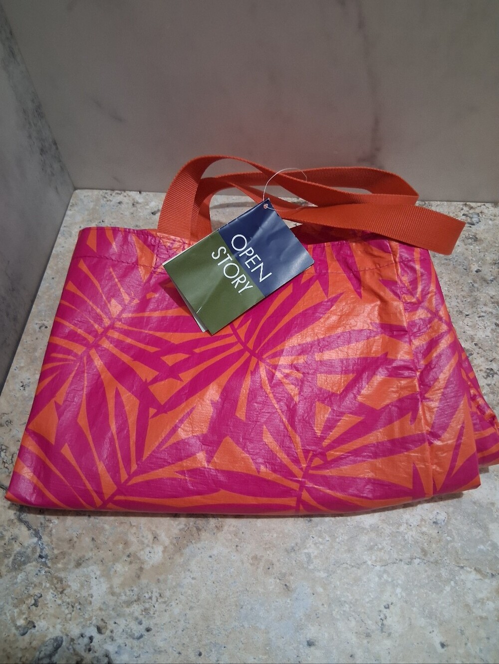 Open Story Pink and Orange Palm-Print Tote Bag - Picture 5 of 6